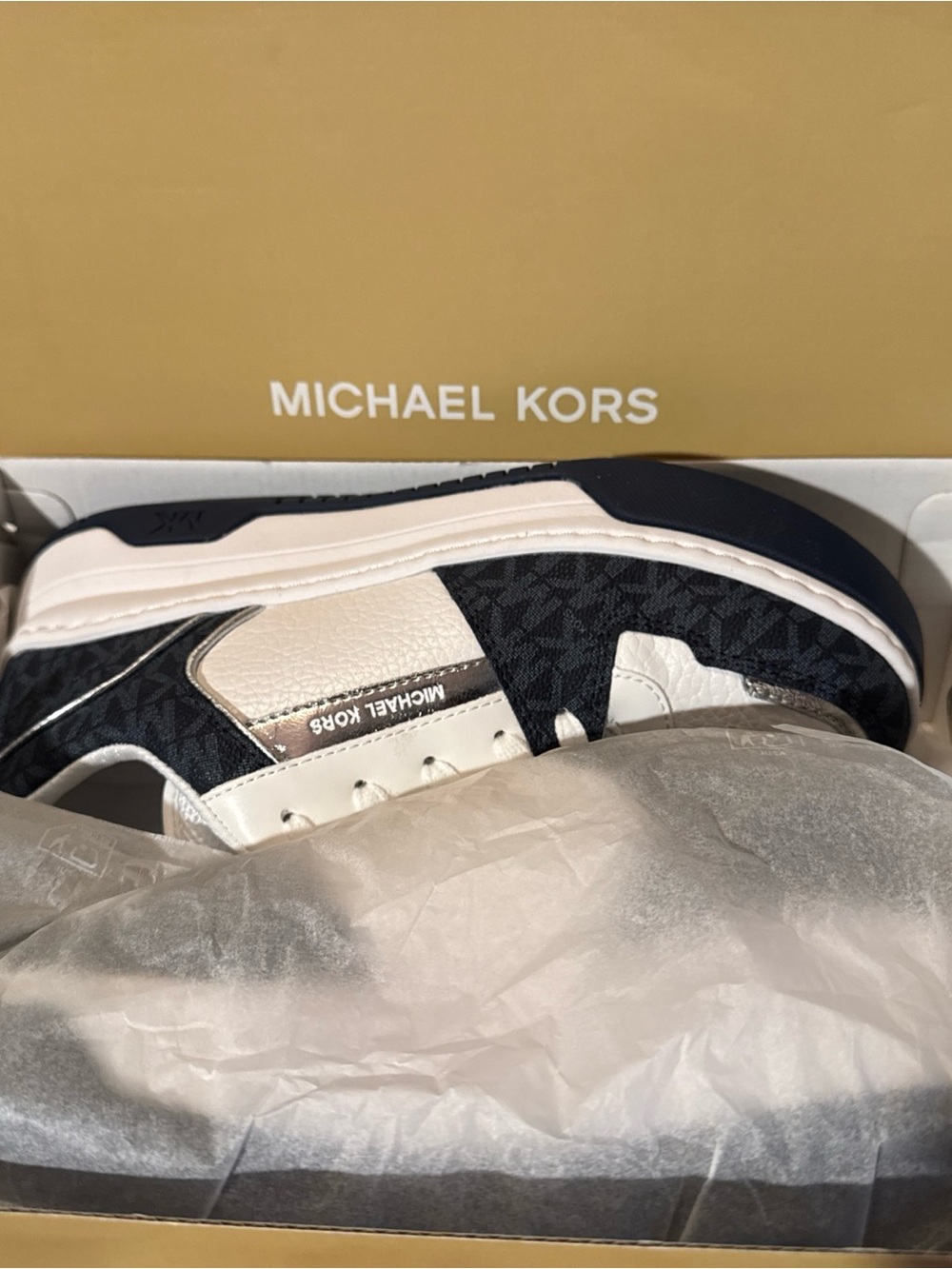 Michael Kors Men’s Navy and Cream MK-Logo Low-Top Sneakers